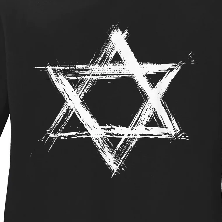 Star Of David Pride Israel Jewish Israeli Flag Brush Stroke Ladies Long Sleeve Shirt