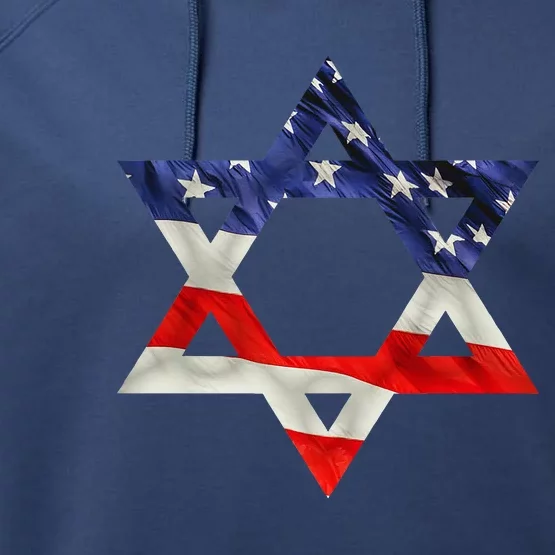 Star Of David American Flag Pro Israel Usa Israeli Jewish Performance Fleece Hoodie