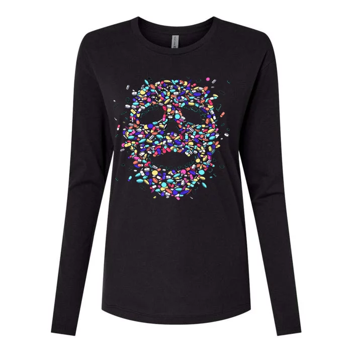 Skull On Drugs Womens Cotton Relaxed Long Sleeve T-Shirt