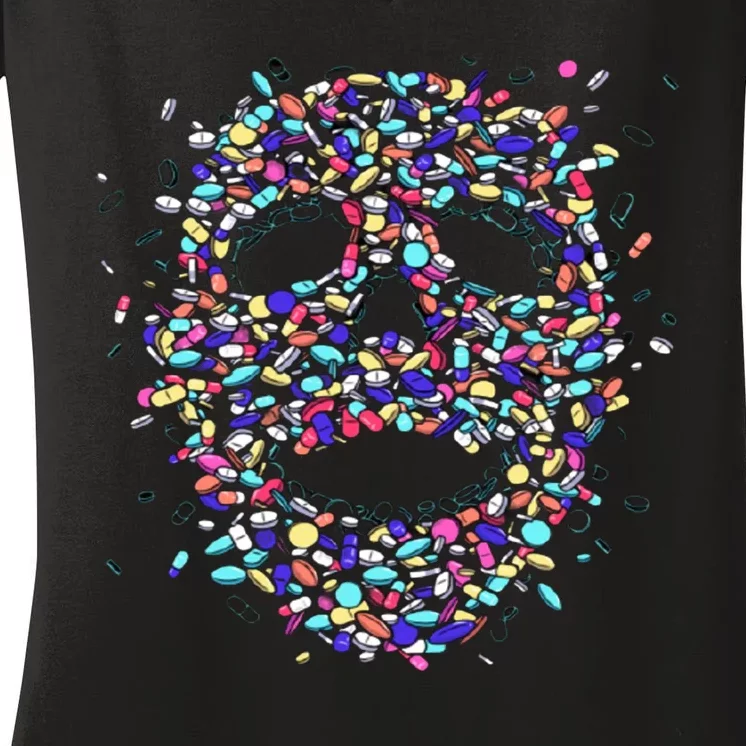 Skull On Drugs Women's V-Neck T-Shirt