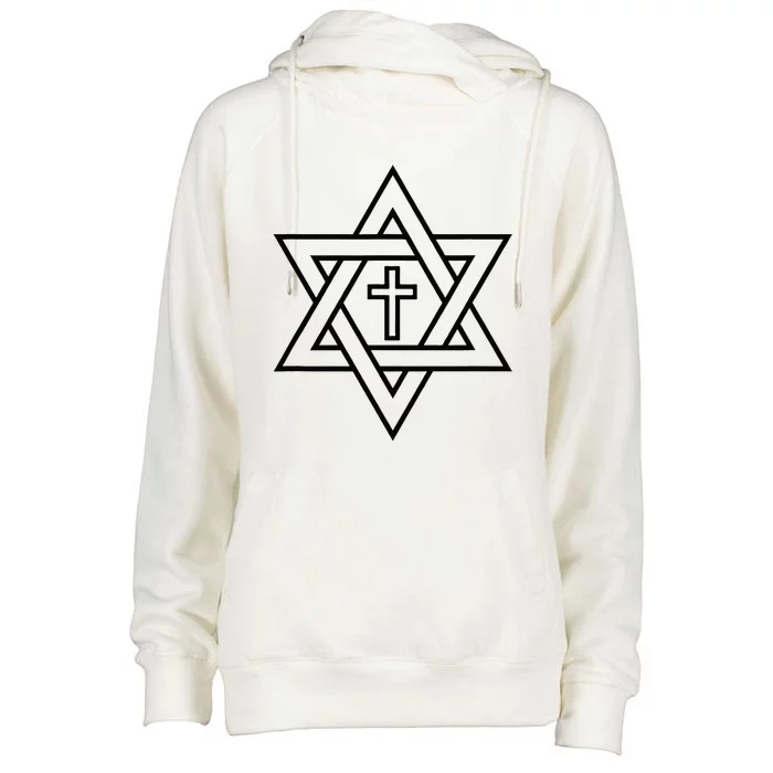 Star Of David With Cross A Gift Womens Funnel Neck Pullover Hood