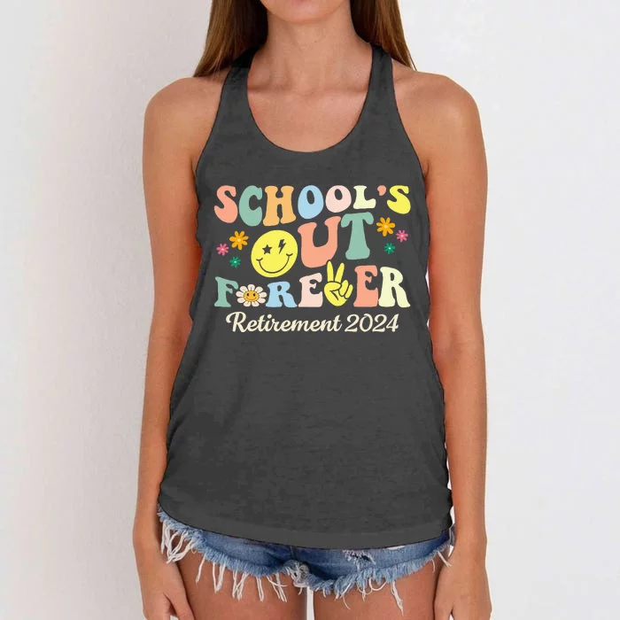 Schools Out Ever S Retired Teacher Retirement 2024 .Png Women's Knotted Racerback Tank