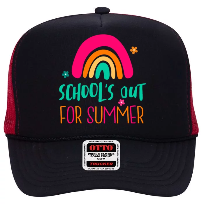 Schools Out For Summer Cute Rainbow High Crown Mesh Trucker Hat