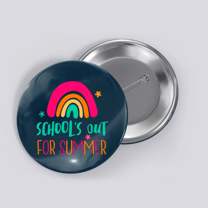 Schools Out For Summer Cute Rainbow Button