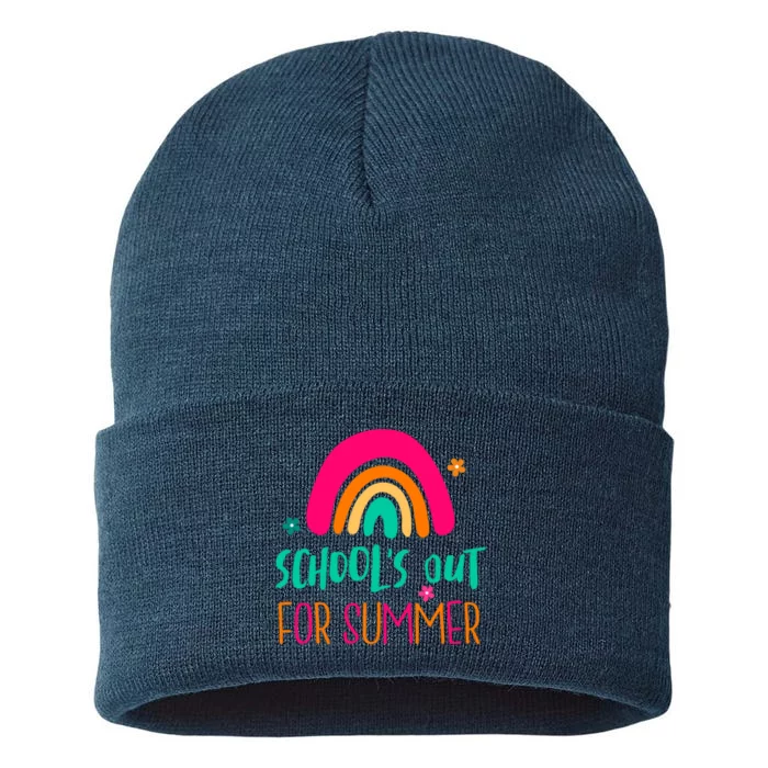 Schools Out For Summer Cute Rainbow Sustainable Knit Beanie