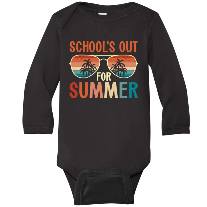 School Out For Summer Retro Last Day Of School Teacher Baby Long Sleeve Bodysuit