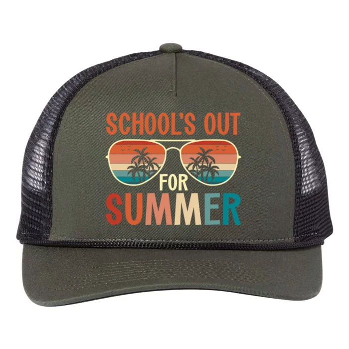 School Out For Summer Retro Last Day Of School Teacher Retro Rope Trucker Hat Cap