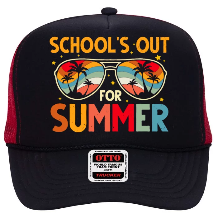 Schools Out For Summer Retro Last Day Of School Teacher High Crown Mesh Trucker Hat