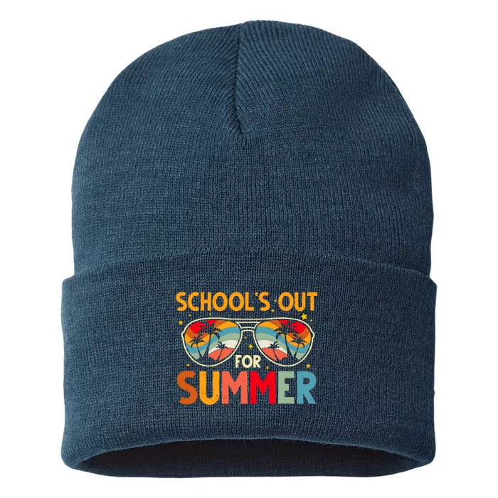 Schools Out For Summer Retro Last Day Of School Teacher Sustainable Knit Beanie