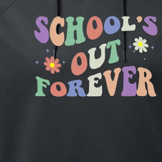 School's Out Forever Teacher Retirement Boho Flower Performance Fleece Hoodie