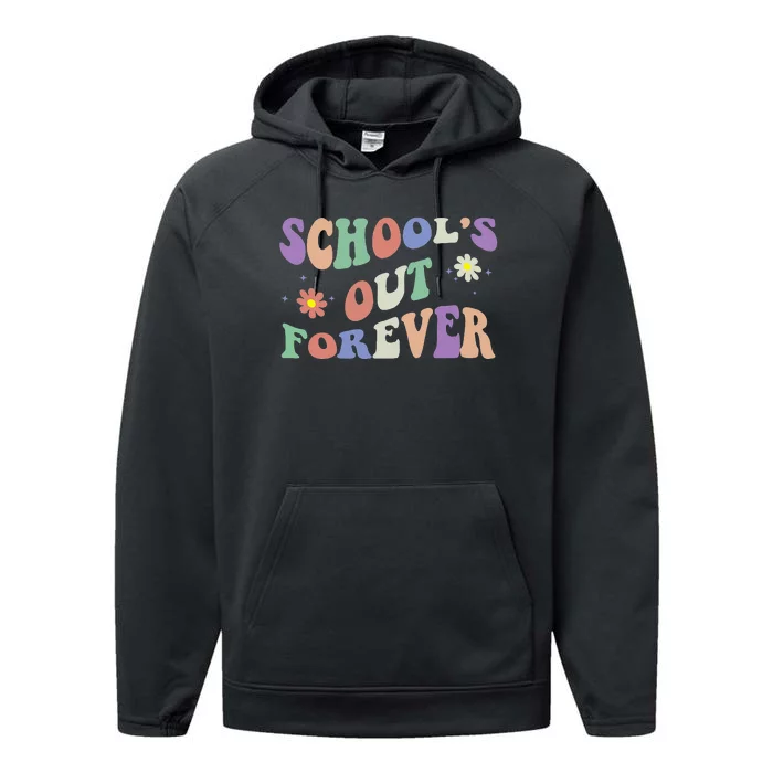 School's Out Forever Teacher Retirement Boho Flower Performance Fleece Hoodie