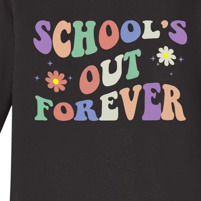 School's Out Forever Teacher Retirement Boho Flower Baby Long Sleeve Bodysuit