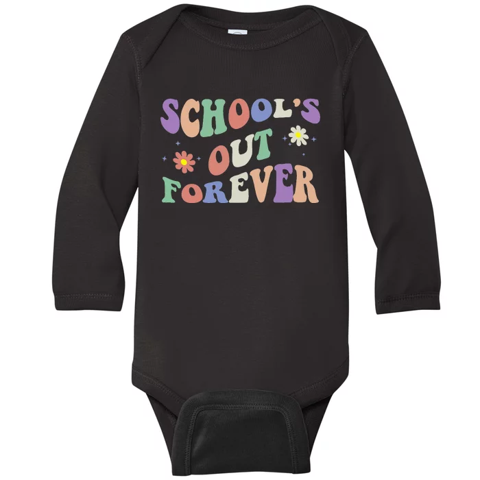 School's Out Forever Teacher Retirement Boho Flower Baby Long Sleeve Bodysuit