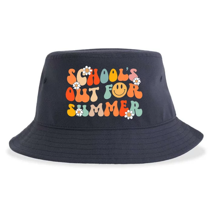 Schools Out For Summer Graduation Teacher Retro Groovy Sustainable Bucket Hat