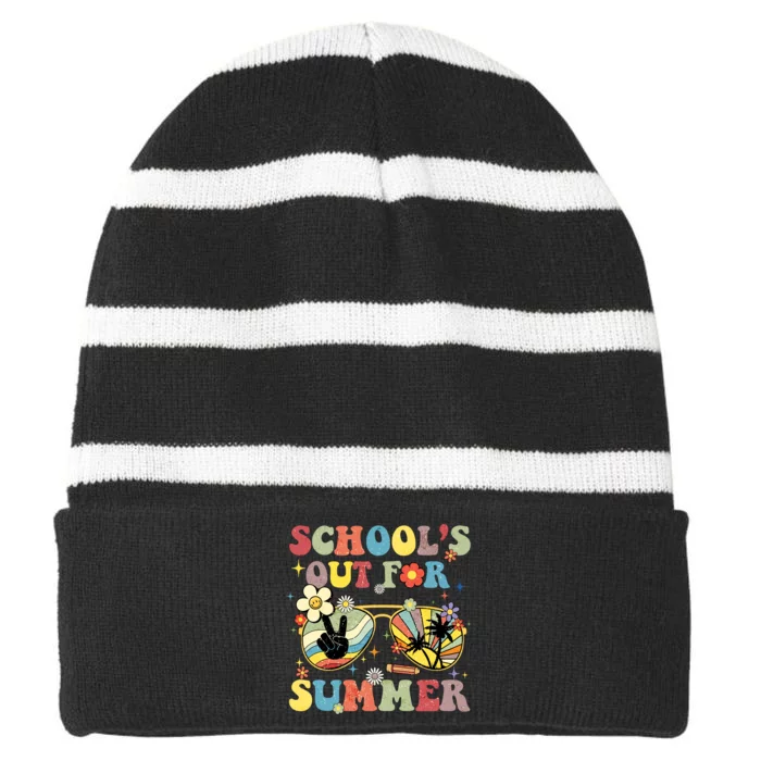 Schools Out For Summer Vibes Sunglasses Teacher Striped Beanie with Solid Band