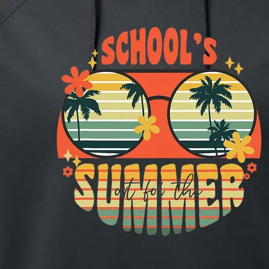 School's Out For Summer Graduation Teacher Sunglasses Retro Performance Fleece Hoodie