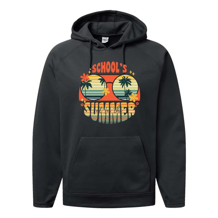 School's Out For Summer Graduation Teacher Sunglasses Retro Performance Fleece Hoodie