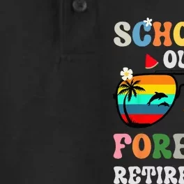 School's Out Forever Retirement Teacher Dry Zone Grid Performance Polo