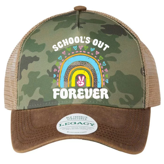 School's Out Forever Rainbow Teacher Retirement Teacher Life Legacy Tie Dye Trucker Hat