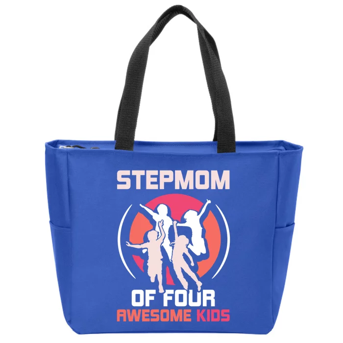 Stepmom Of Four Awesome Mother's Day Stepmother Mom Gift Zip Tote Bag