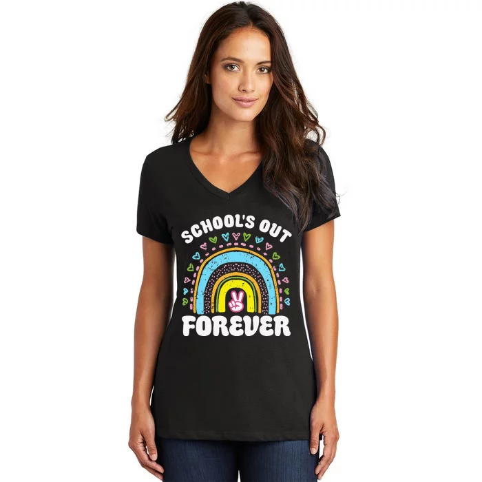 School's Out Forever Rainbow Teacher Retirement Teacher Life Women's V-Neck T-Shirt