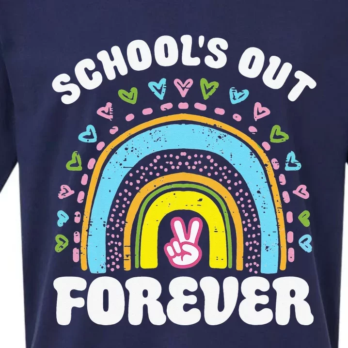 School's Out Forever Rainbow Teacher Retirement Teacher Life Sueded Cloud Jersey T-Shirt