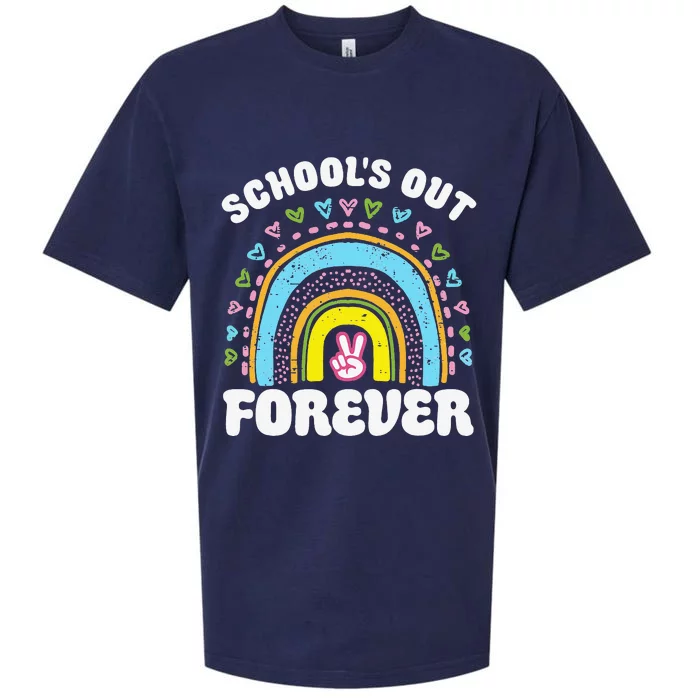 School's Out Forever Rainbow Teacher Retirement Teacher Life Sueded Cloud Jersey T-Shirt