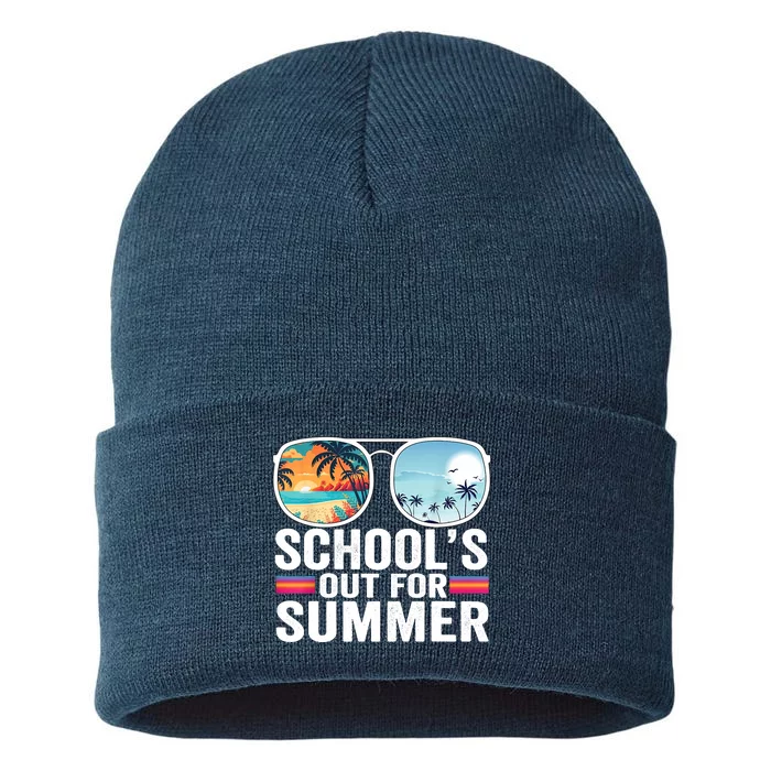 Schools Out For Summer Glasses Last Day Of School Teacher Sustainable Knit Beanie