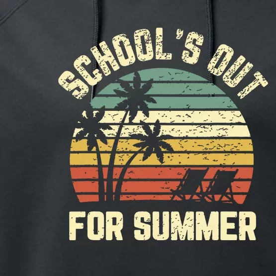 Schools Out For Summer Funny Retro Beach Vibe Summer Performance Fleece Hoodie