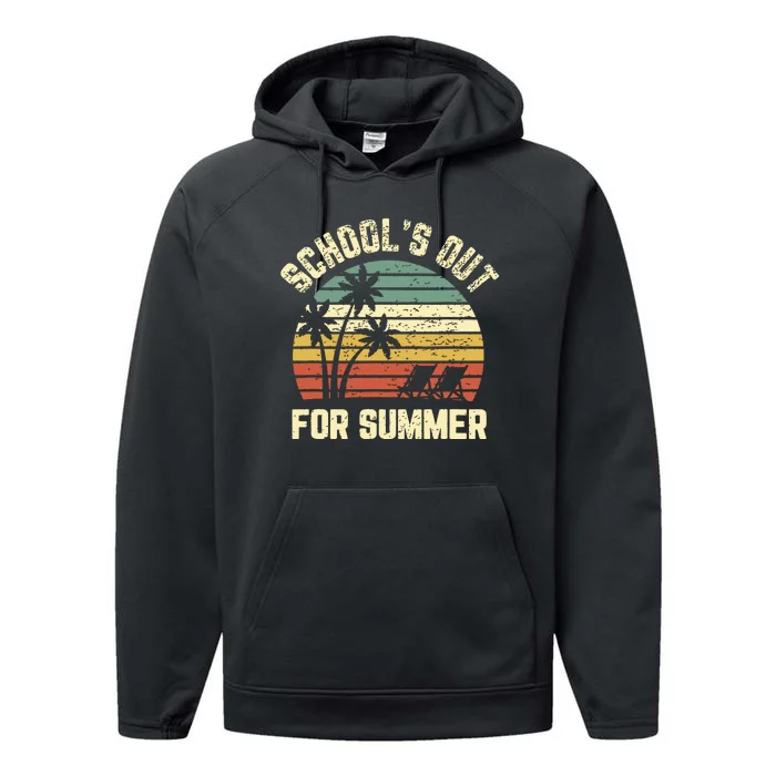 Schools Out For Summer Funny Retro Beach Vibe Summer Performance Fleece Hoodie