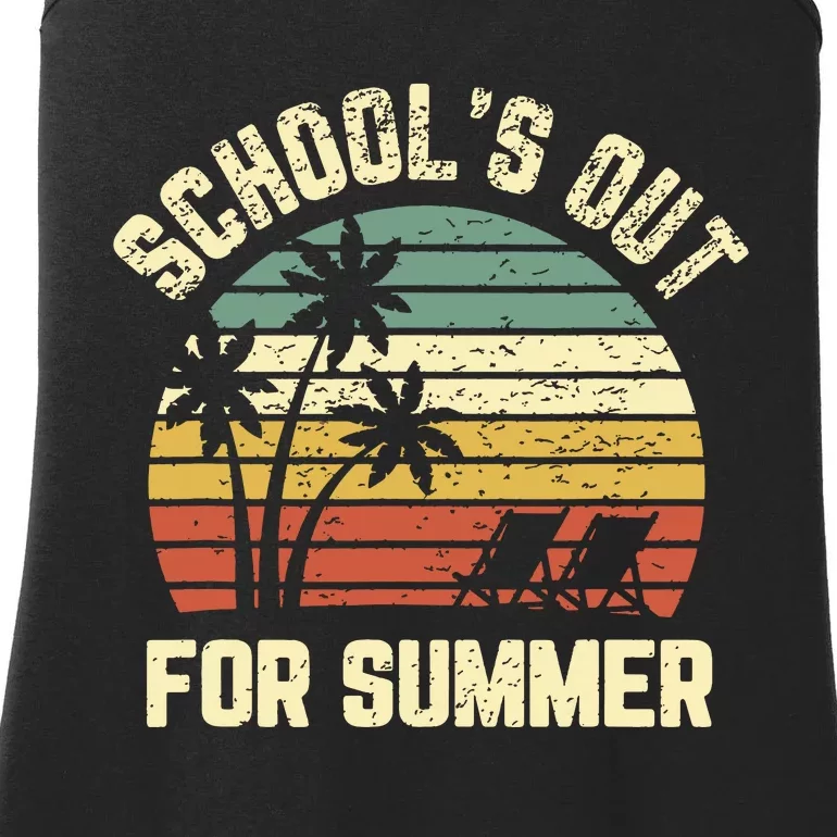 Schools Out For Summer Funny Retro Beach Vibe Summer Ladies Essential Tank