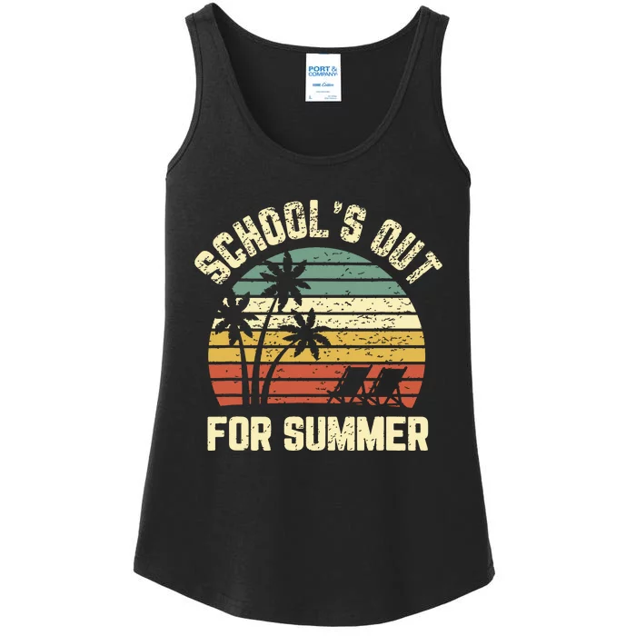 Schools Out For Summer Funny Retro Beach Vibe Summer Ladies Essential Tank