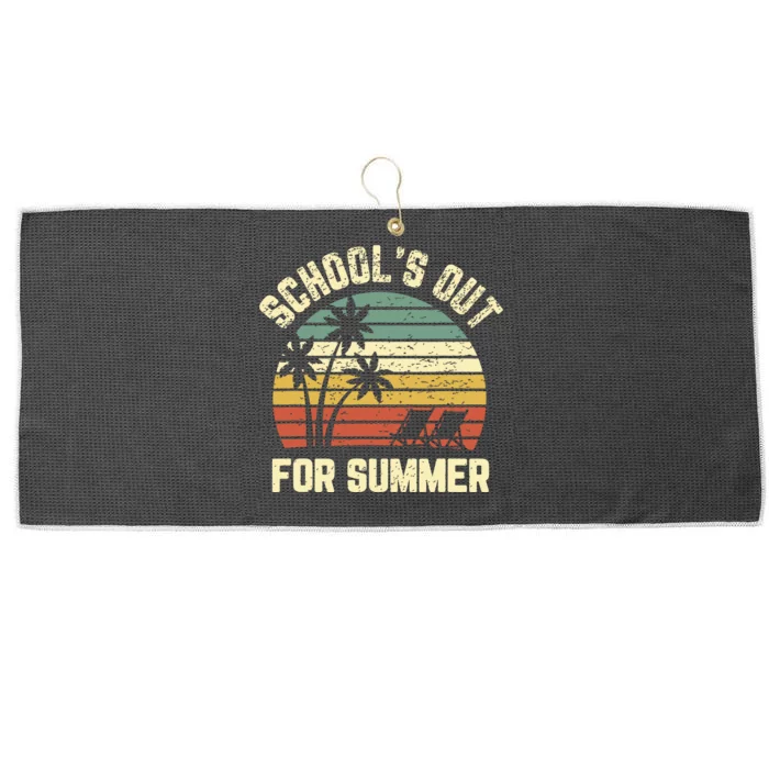 Schools Out For Summer Funny Retro Beach Vibe Summer Large Microfiber Waffle Golf Towel