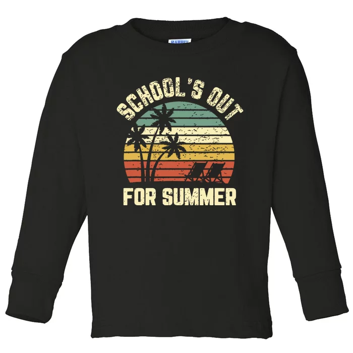 Schools Out For Summer Funny Retro Beach Vibe Summer Toddler Long Sleeve Shirt