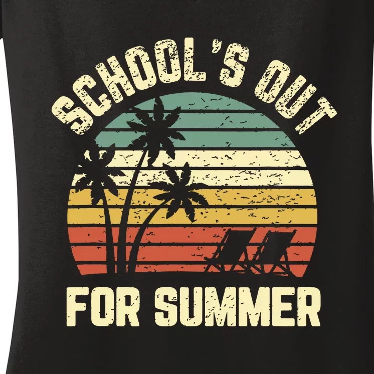 Schools Out For Summer Funny Retro Beach Vibe Summer Women's V-Neck T-Shirt