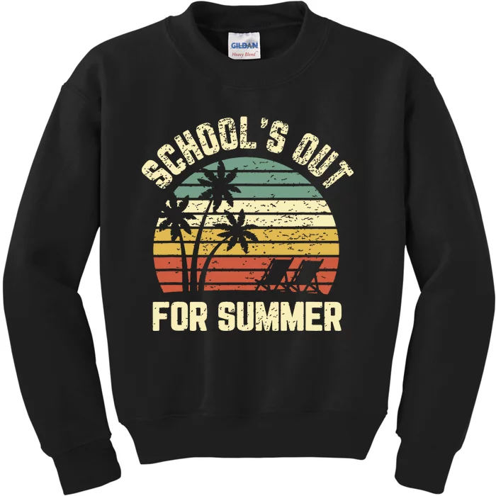 Schools Out For Summer Funny Retro Beach Vibe Summer Kids Sweatshirt