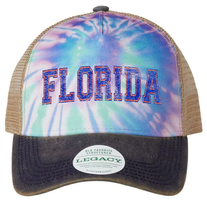 State Of Florida Varsity Blue Weathered Design Legacy Tie Dye Trucker Hat