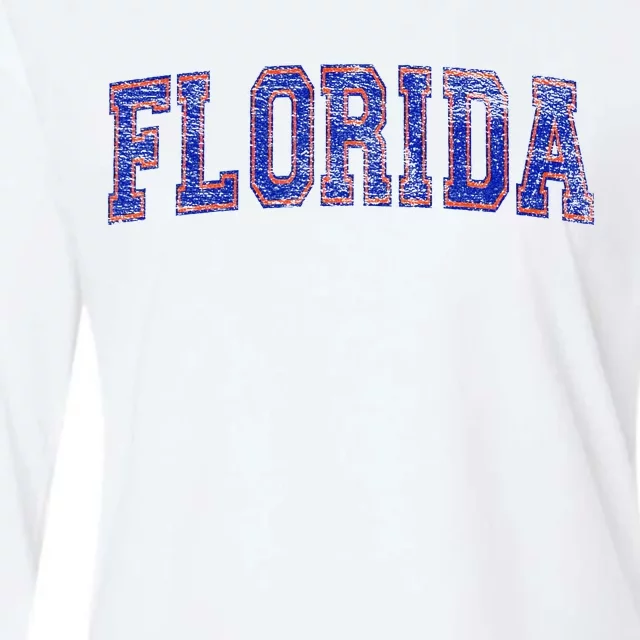 State Of Florida Varsity Blue Weathered Design Womens Cotton Relaxed Long Sleeve T-Shirt