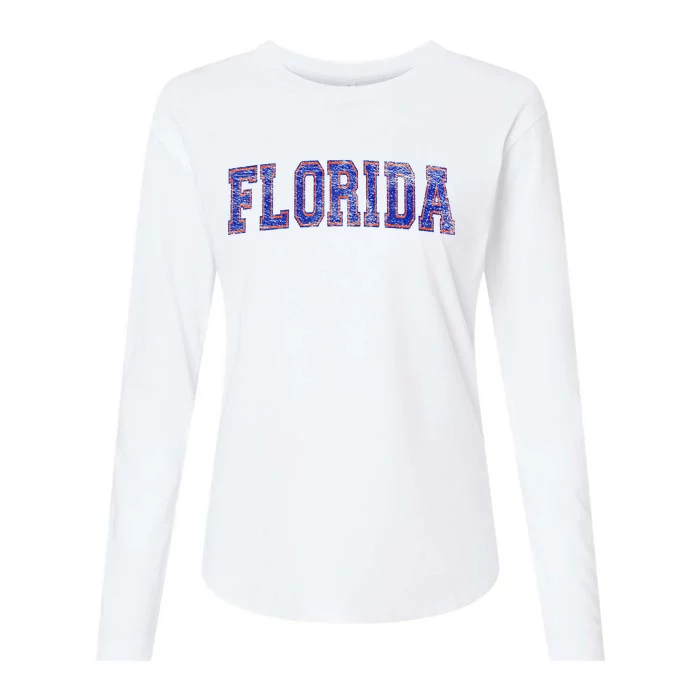 State Of Florida Varsity Blue Weathered Design Womens Cotton Relaxed Long Sleeve T-Shirt