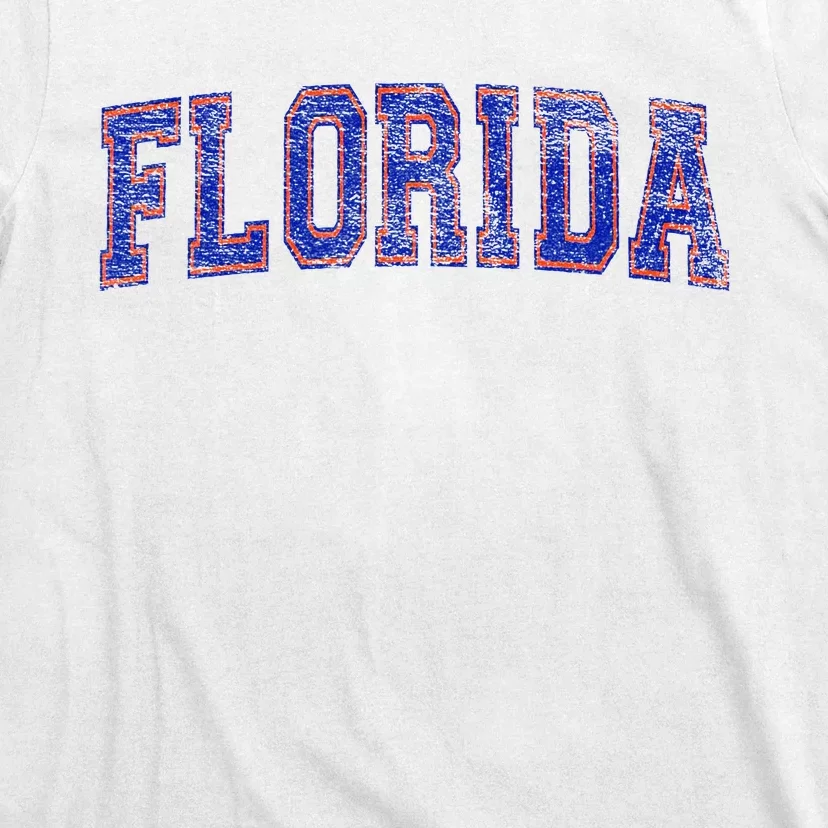 State Of Florida Varsity Blue Weathered Design T-Shirt