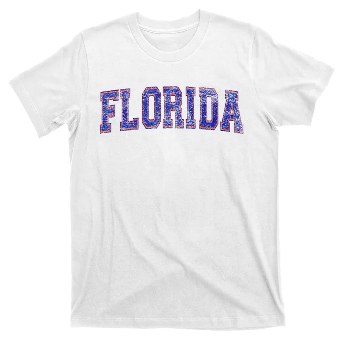 State Of Florida Varsity Blue Weathered Design T-Shirt