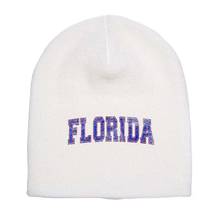 State Of Florida Varsity Blue Weathered Design Short Acrylic Beanie