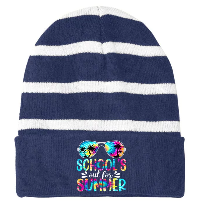 Schools Out For Summer Last Day Of School Student Teacher Striped Beanie with Solid Band