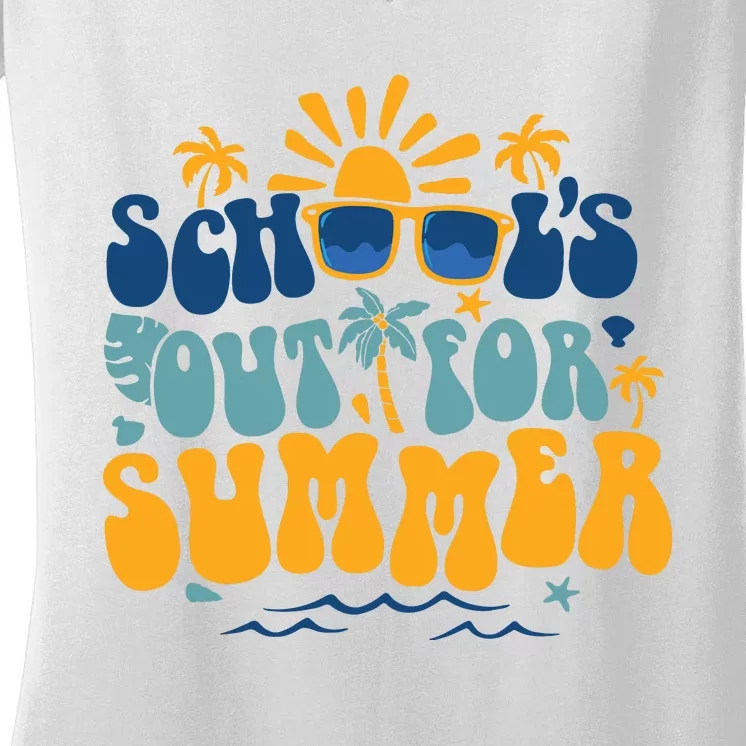 Schools Out For Summer Vacation Retro Last Day Of School Women's V-Neck T-Shirt