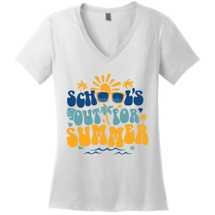 Schools Out For Summer Vacation Retro Last Day Of School Women's V-Neck T-Shirt