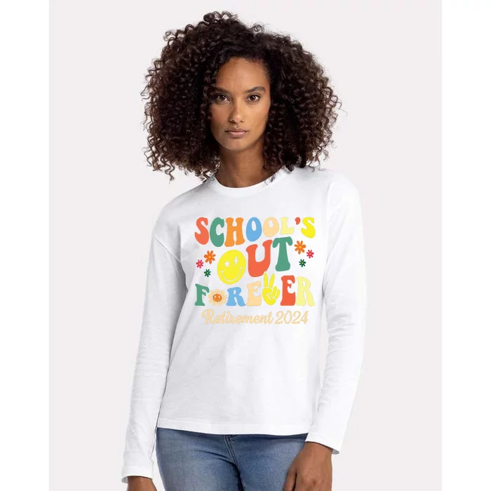 Schools Out Forever Gift Retired Teacher Retirement 2024 Womens Cotton Relaxed Long Sleeve T-Shirt