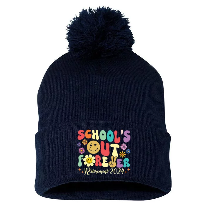 Schools Out Forever Retirement 2024 Retired Teacher Summer Pom Pom 12in Knit Beanie