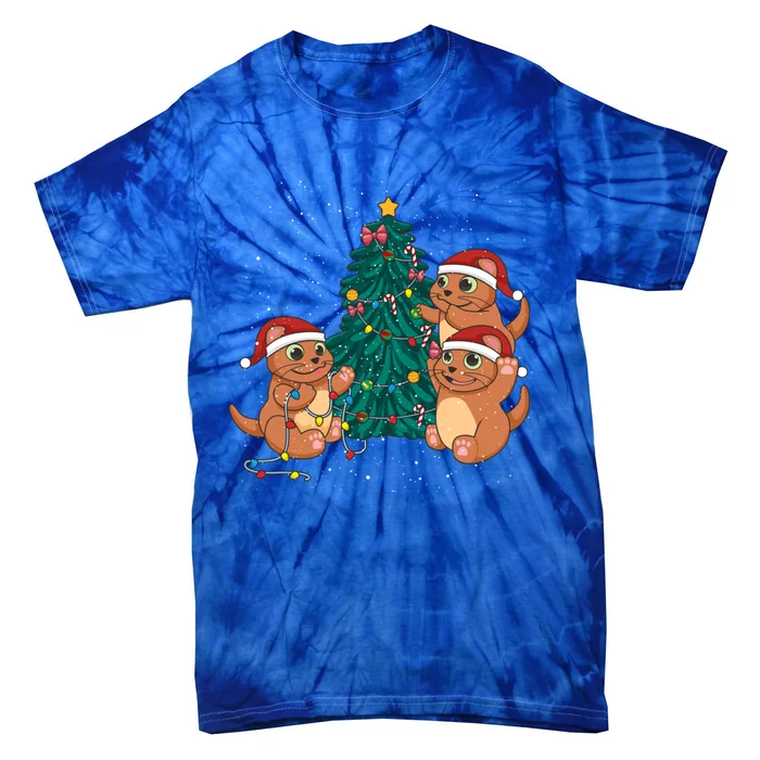 Sea Otter Family Decorating Christmas Tree Merry Xmas Meaningful Gift Tie-Dye T-Shirt