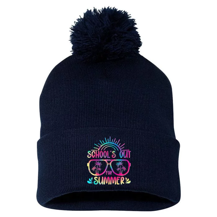 School's Out For Summer Tie Dye Pom Pom 12in Knit Beanie