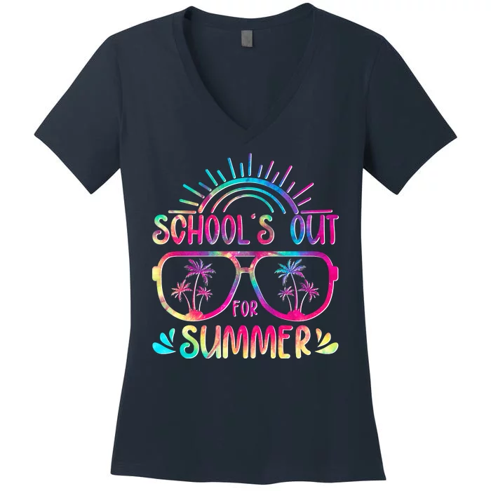 School's Out For Summer Tie Dye Women's V-Neck T-Shirt